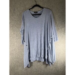 Comfy USA Top Womens Medium Blue Tunic Art Lagenlook Boho Relax Casual USA